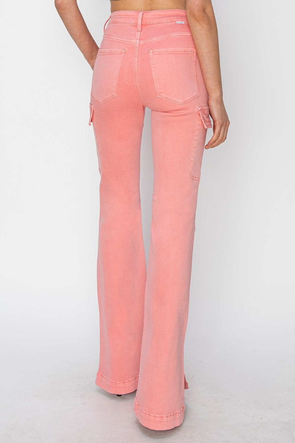 RISEN Pink Out High Rise Side Slit Cargo Bootcut Jeans