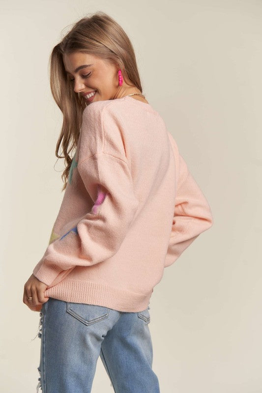 ADORA Stars Pattern Sweater In Blush