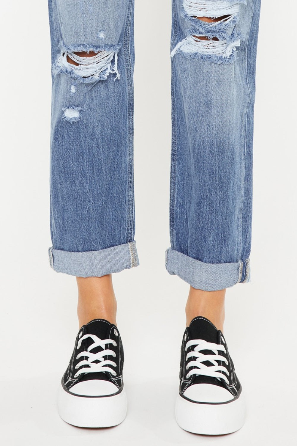 Kancan Oliva Mid Rise Distressed Straight Jeans