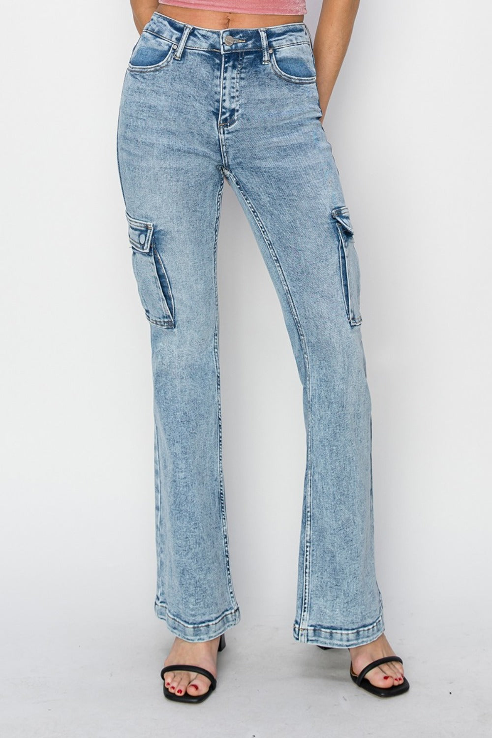 RISEN Carly High Rise Cargo Flare Jeans