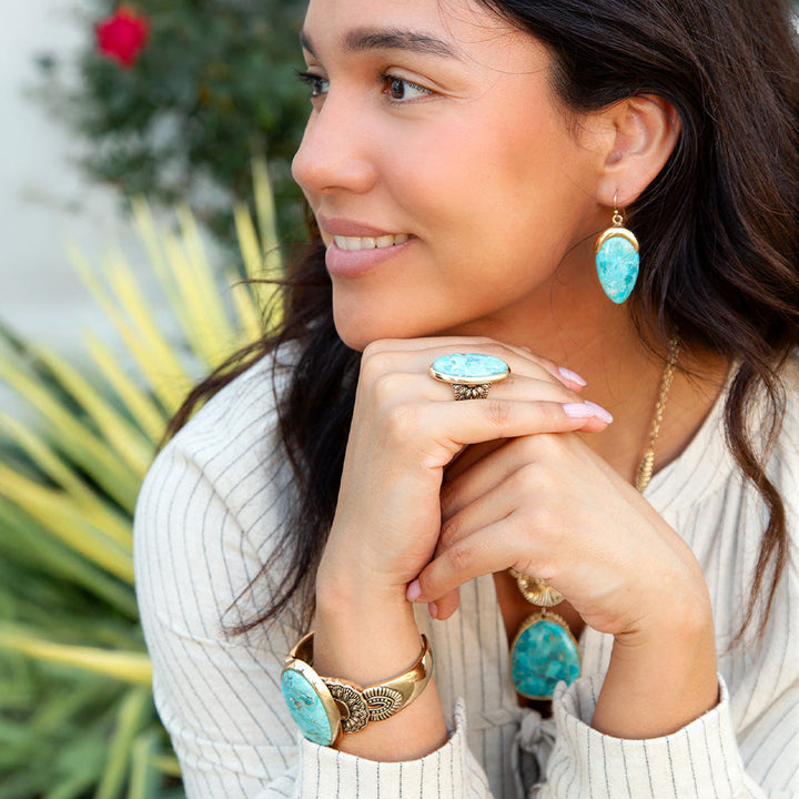 Agave Genuine Blue Turquoise Golden Ring