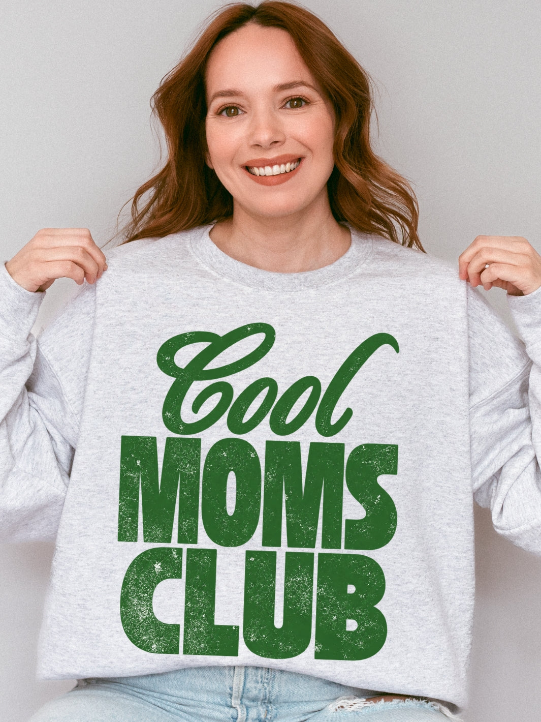 Retro Cool Moms Club Distressed Graphic Crewneck Sweatshirt