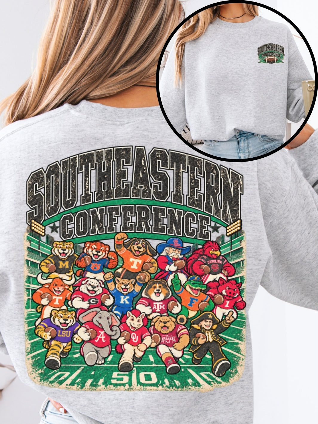 Retro Southeastern Conference Game Day Graphic Crewneck Sweatshirt
