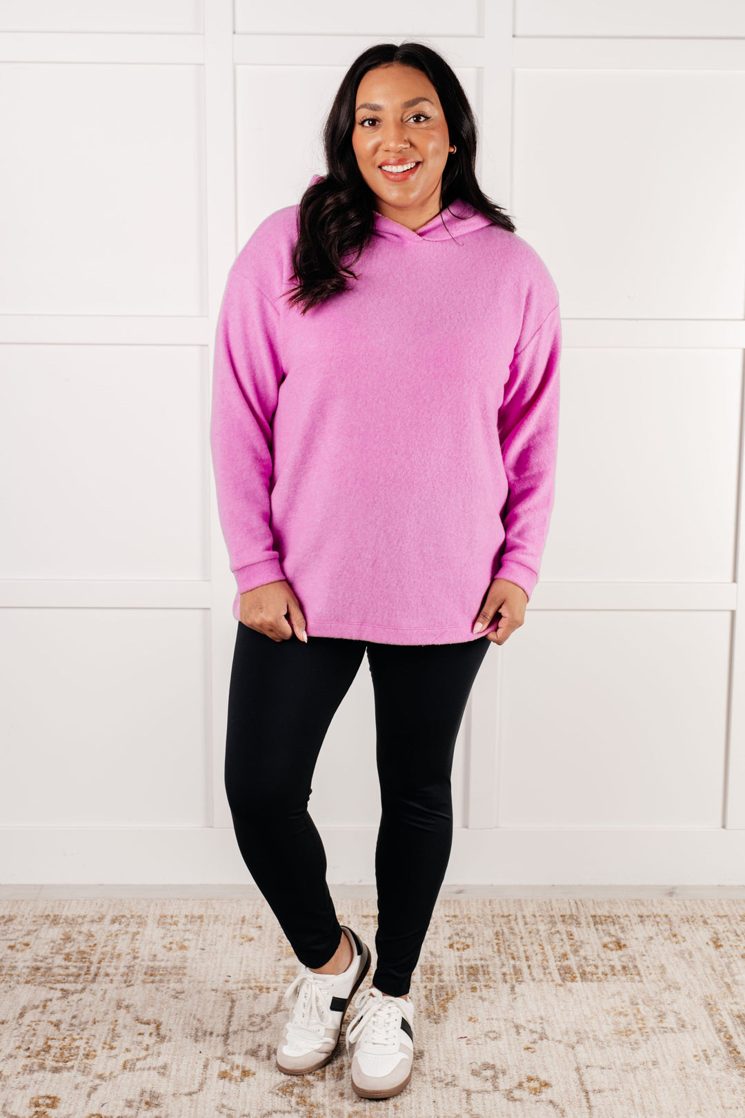 Zenana Basically My Favorite Hooded Pullover in Bright Mauve