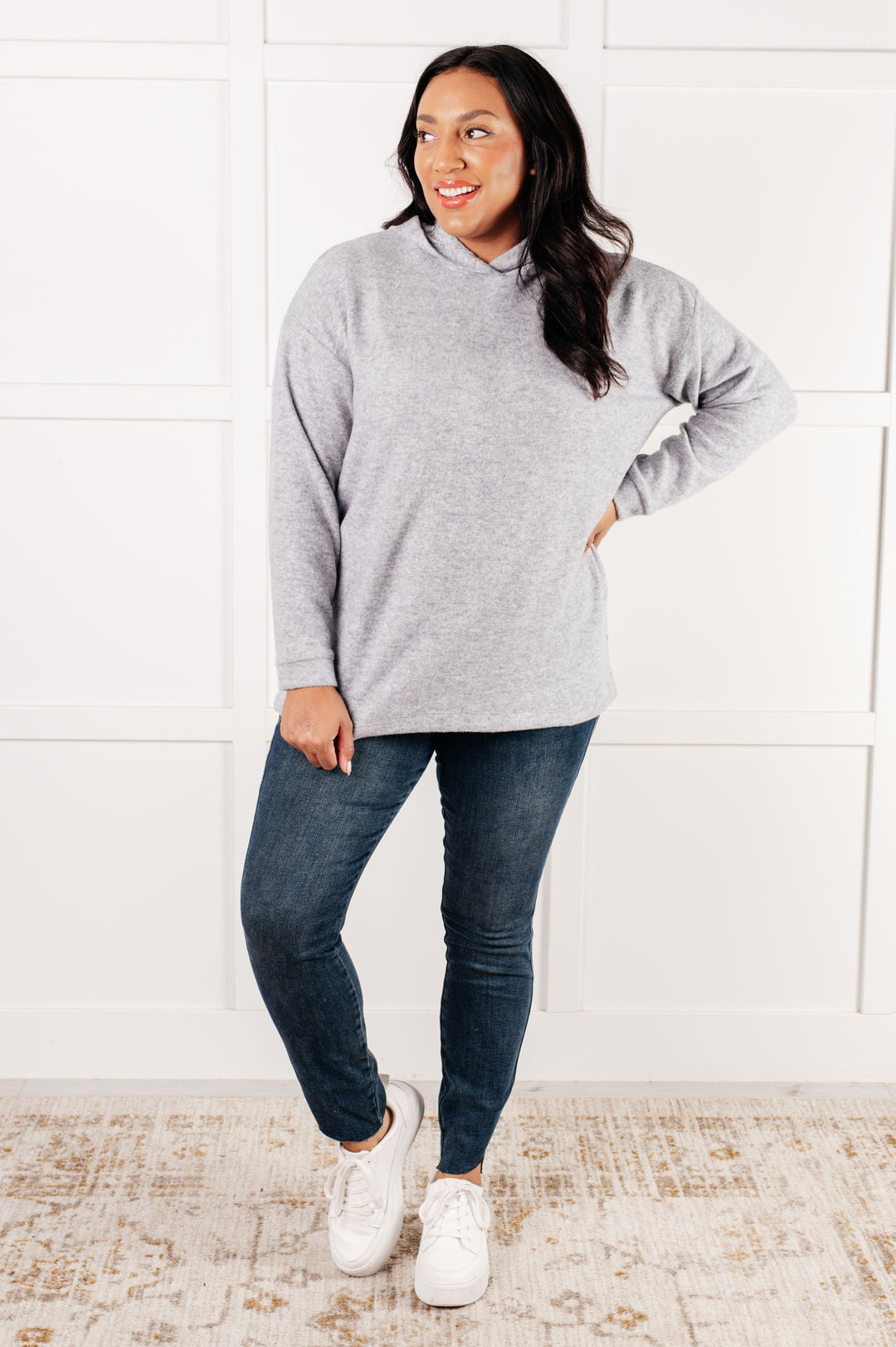 Zenana Basically My Favorite Hooded Pullover in Heather Grey