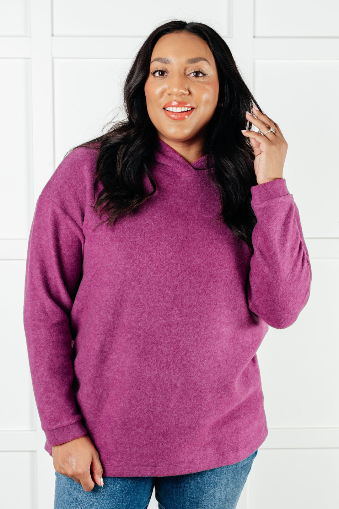 Zenana Basically My Favorite Hooded Pullover in Light Plum