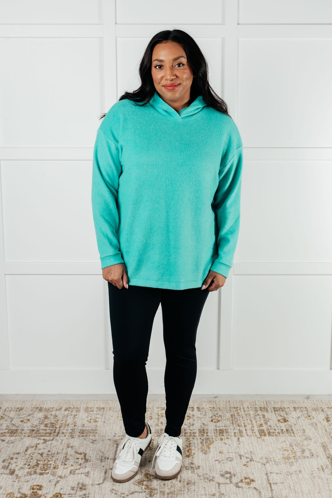 Zenana Basically My Favorite Hooded Pullover in Turquoise