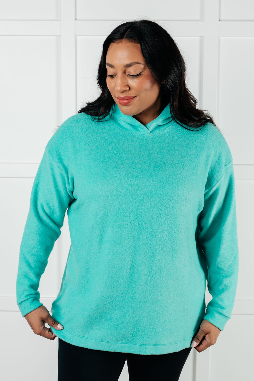 Zenana Basically My Favorite Hooded Pullover in Turquoise