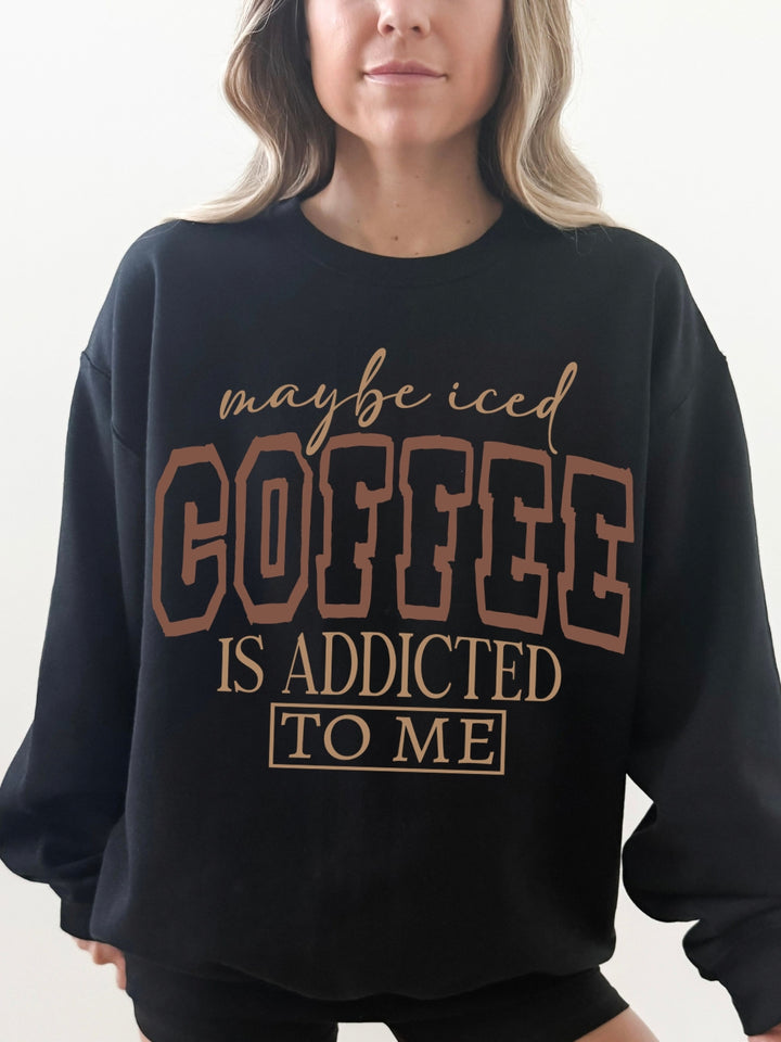 Retro Iced Coffee Addicted Graphic Crewneck Sweatshirt