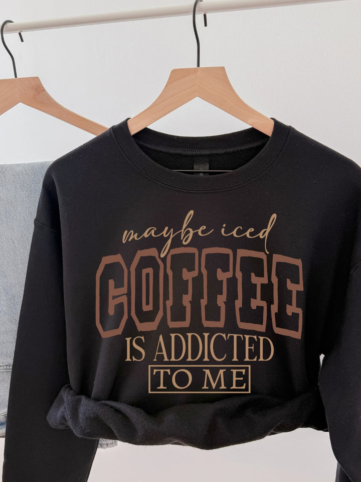 Retro Iced Coffee Addicted Graphic Crewneck Sweatshirt