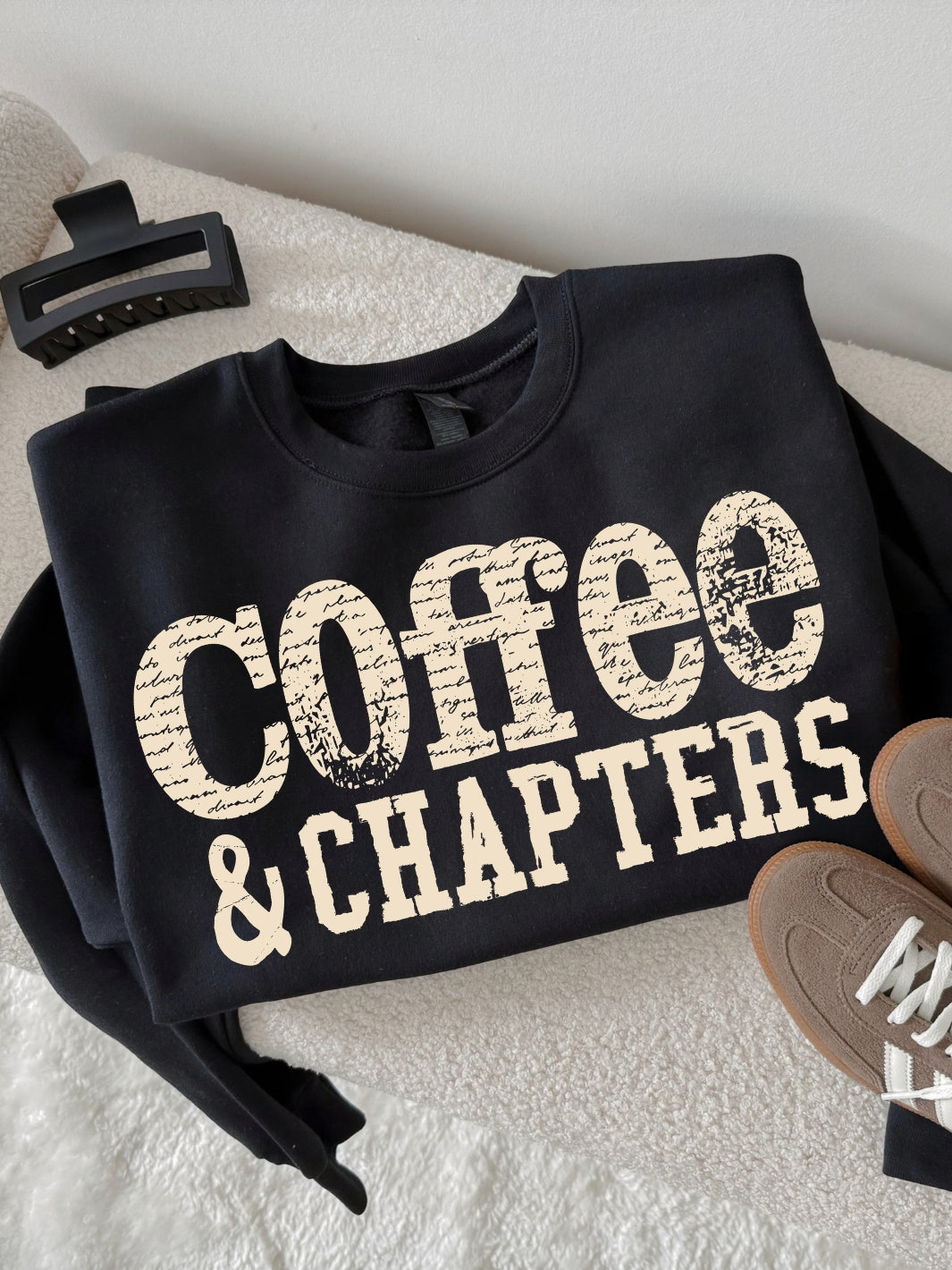 Retro Coffee &amp; Chapters Vintage Graphic Crewneck Sweatshirt