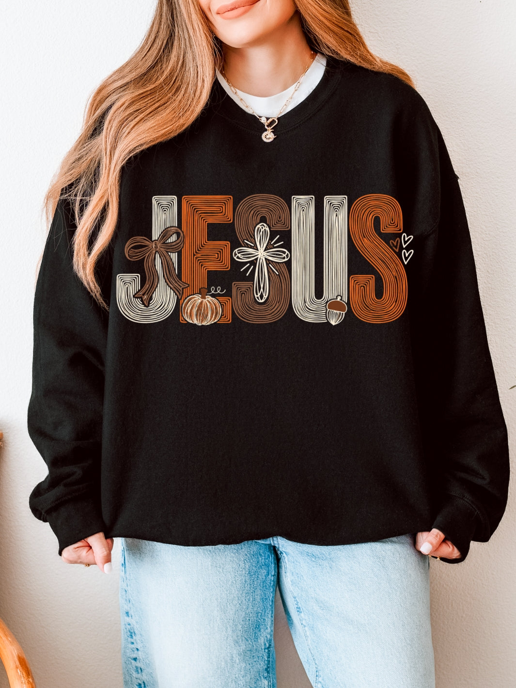Retro JESUS Fall Graphic Crewneck Sweatshirt