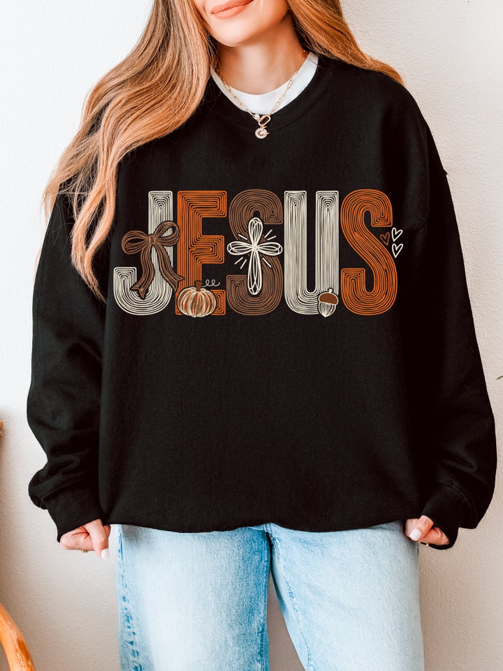 Retro JESUS Fall Graphic Crewneck Sweatshirt