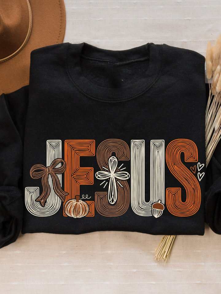 Retro JESUS Fall Graphic Crewneck Sweatshirt