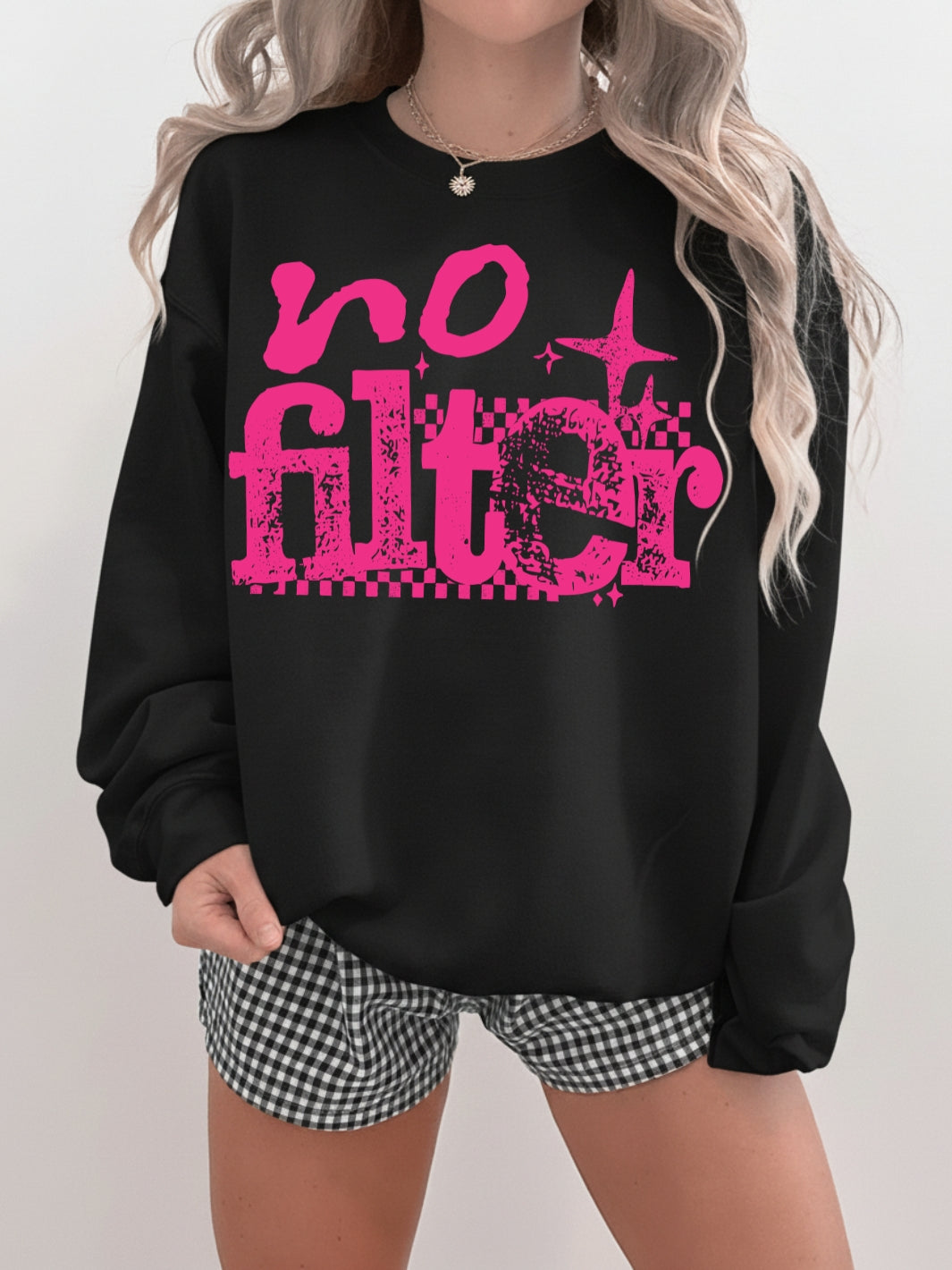 Retro Hot Pink No Filter Graphic Crewneck Sweatshirt