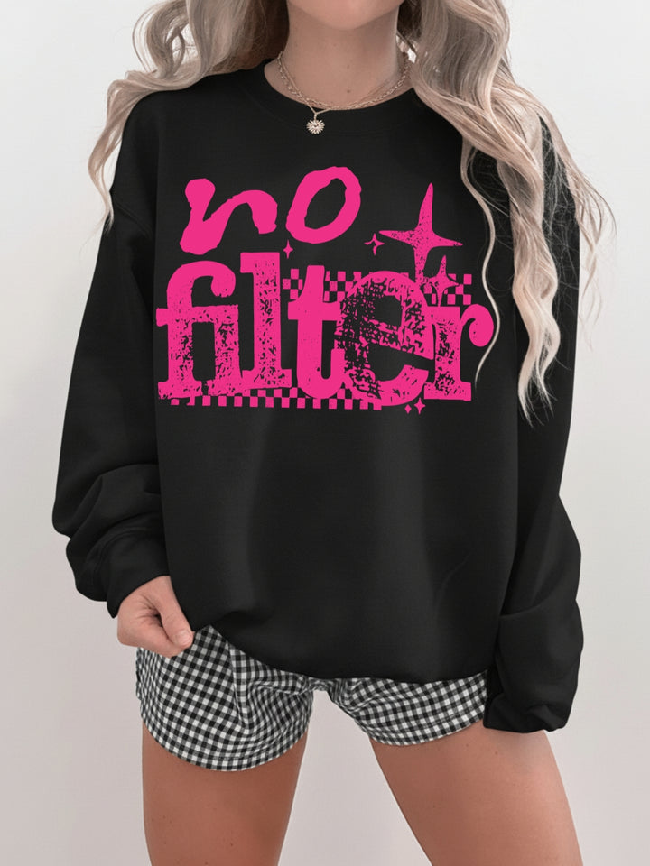 Retro Hot Pink No Filter Graphic Crewneck Sweatshirt