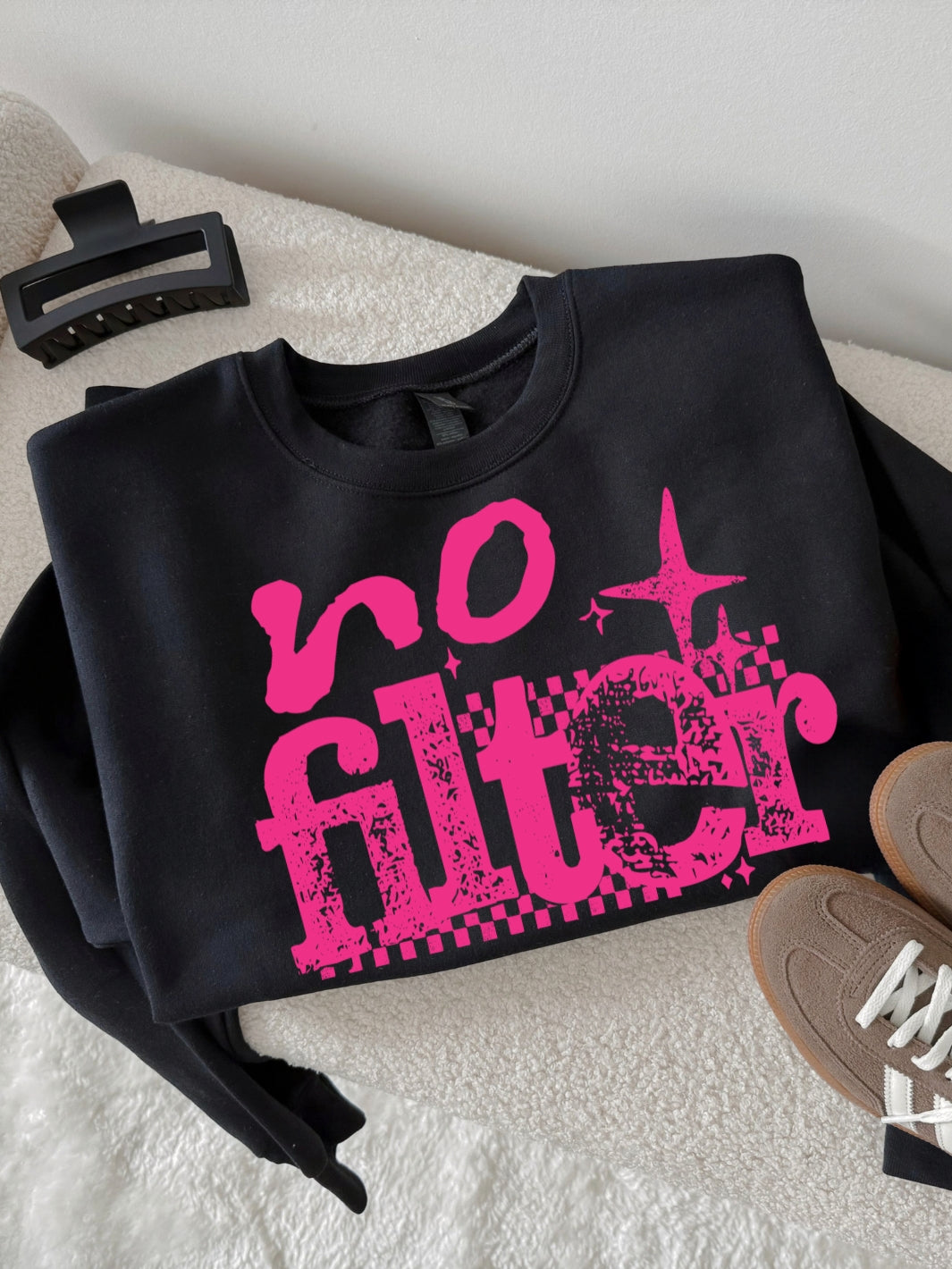 Retro Hot Pink No Filter Graphic Crewneck Sweatshirt