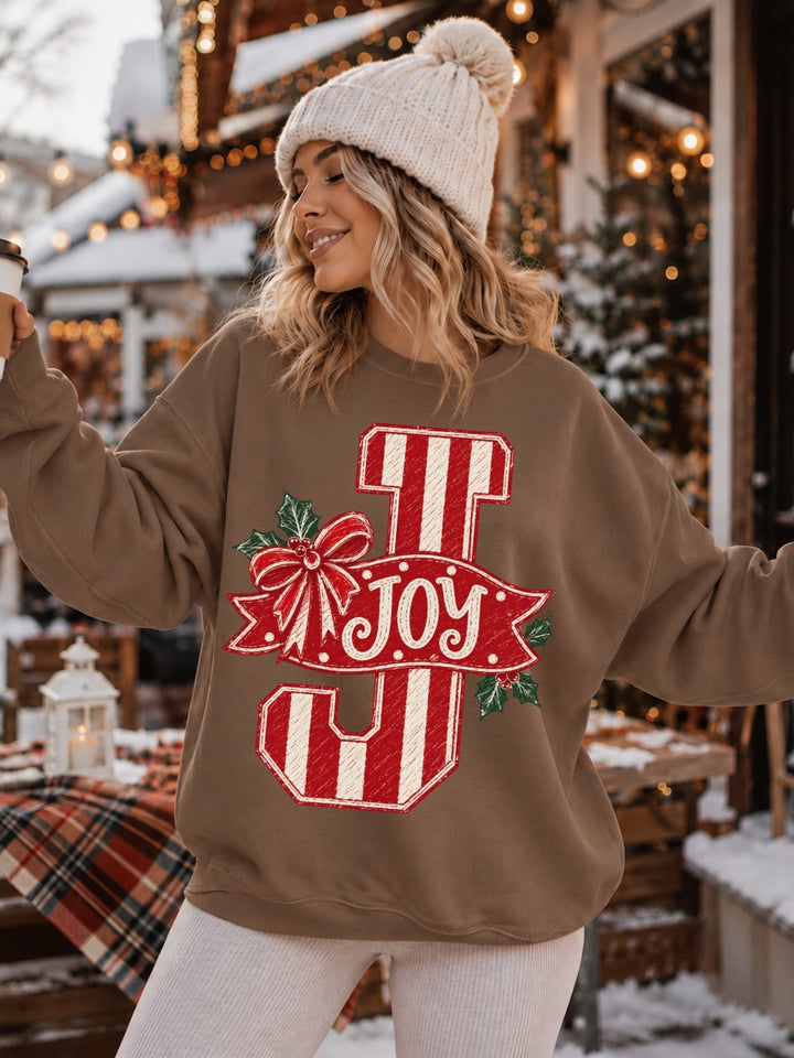 Christmas Joy Stripes And Polka Dots Graphic Crewneck Sweatshirt