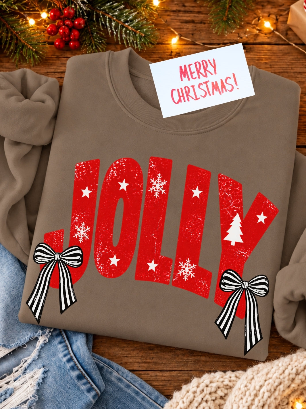 Jolly And Bows Graphic Crewneck Sweatshirt