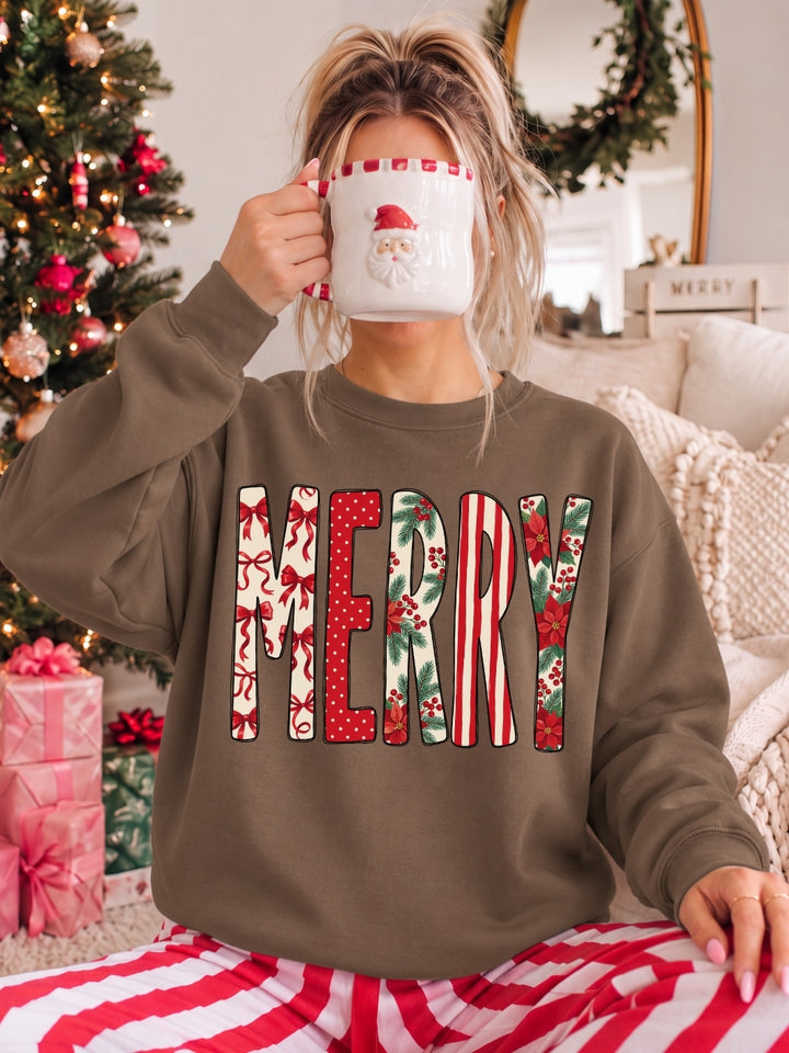 Christmas Merry Floral Graphic Crewneck Sweatshirt