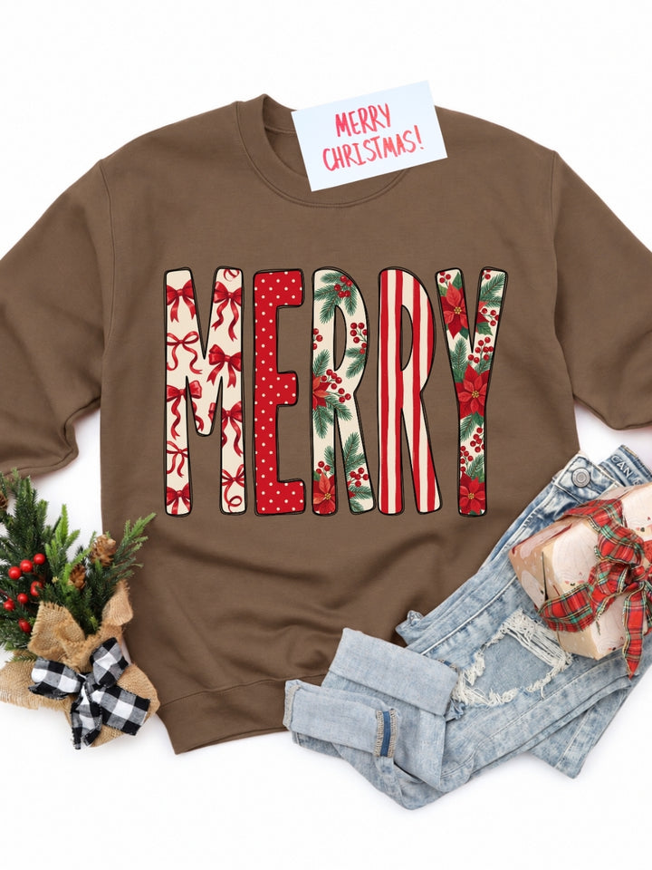 Christmas Merry Floral Graphic Crewneck Sweatshirt