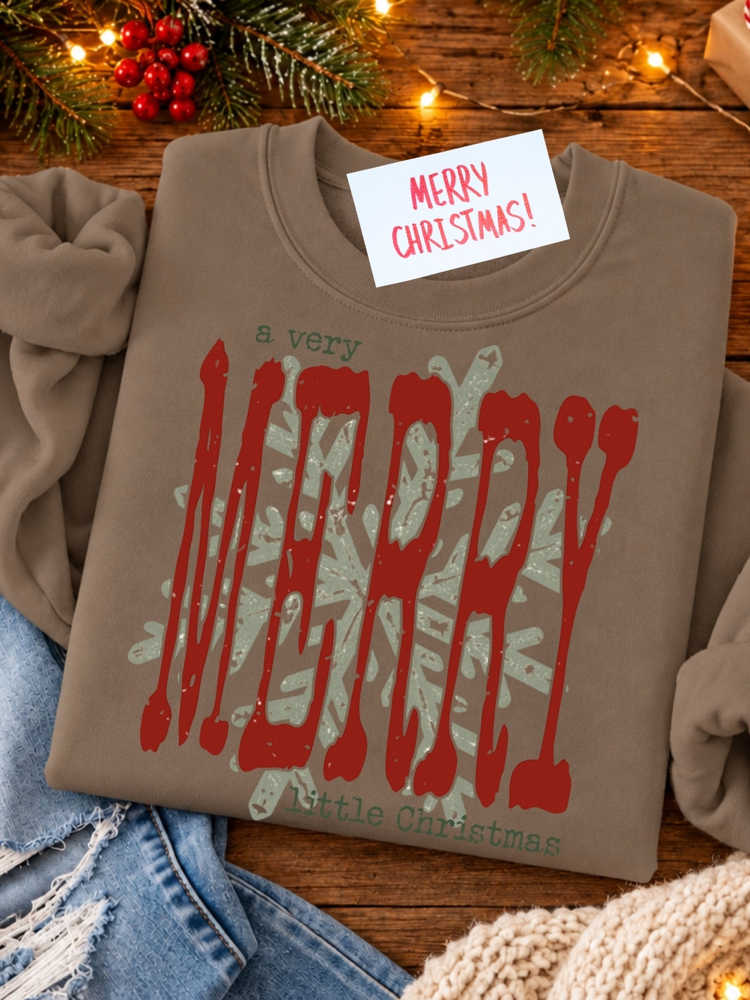 Merry Little Christmas Vintage Graphic Crewneck Sweatshirt