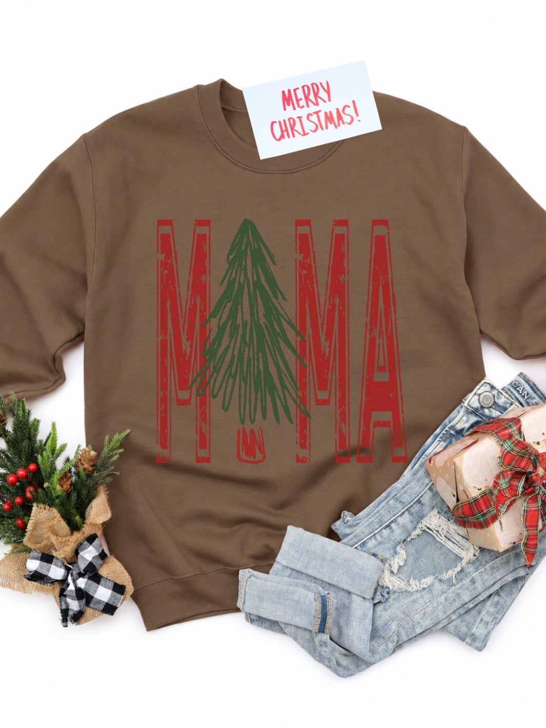 Retro Christmas MAMA Graphic Crewneck Sweatshirt