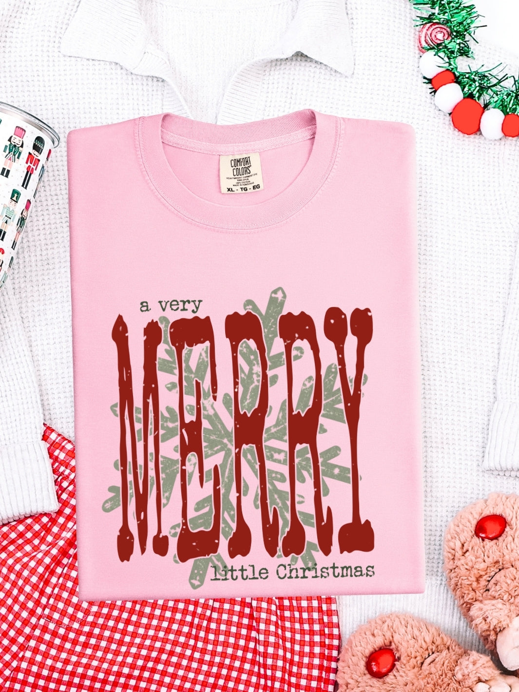Merry Little Christmas Snowflake Comfort Colors Graphic Tee