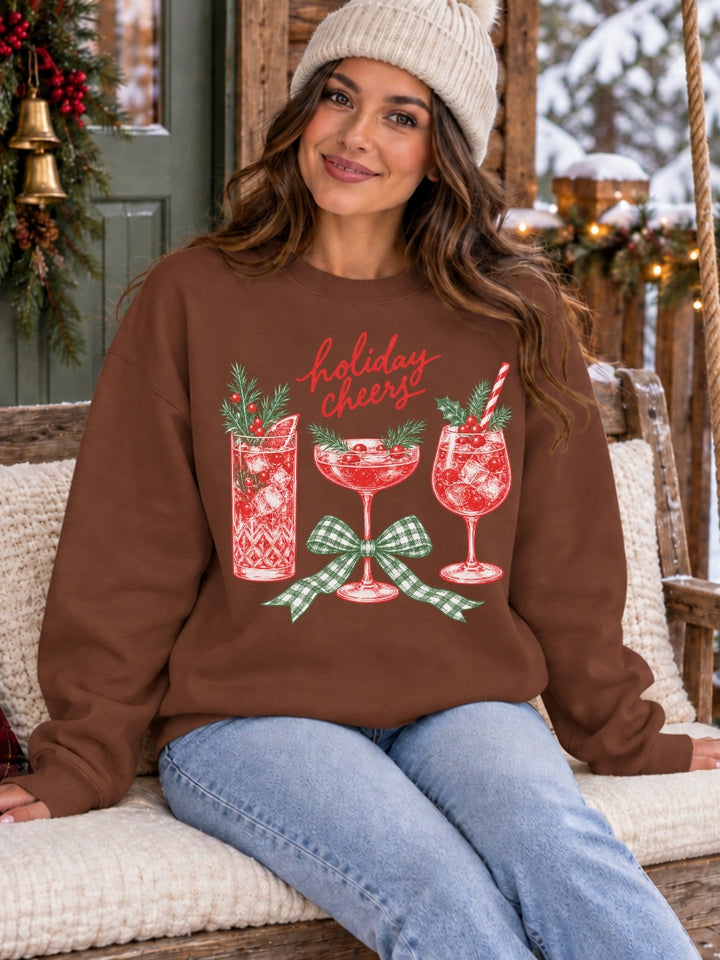 Holiday Cheers Cocktail Christmas Graphic Crewneck Sweatshirt