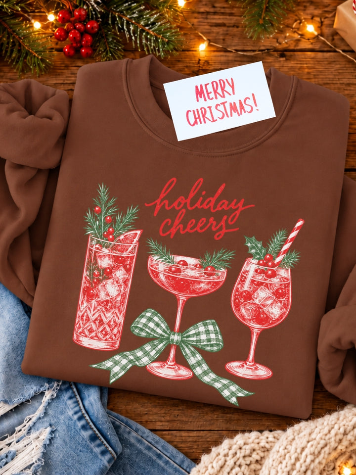 Holiday Cheers Cocktail Christmas Graphic Crewneck Sweatshirt