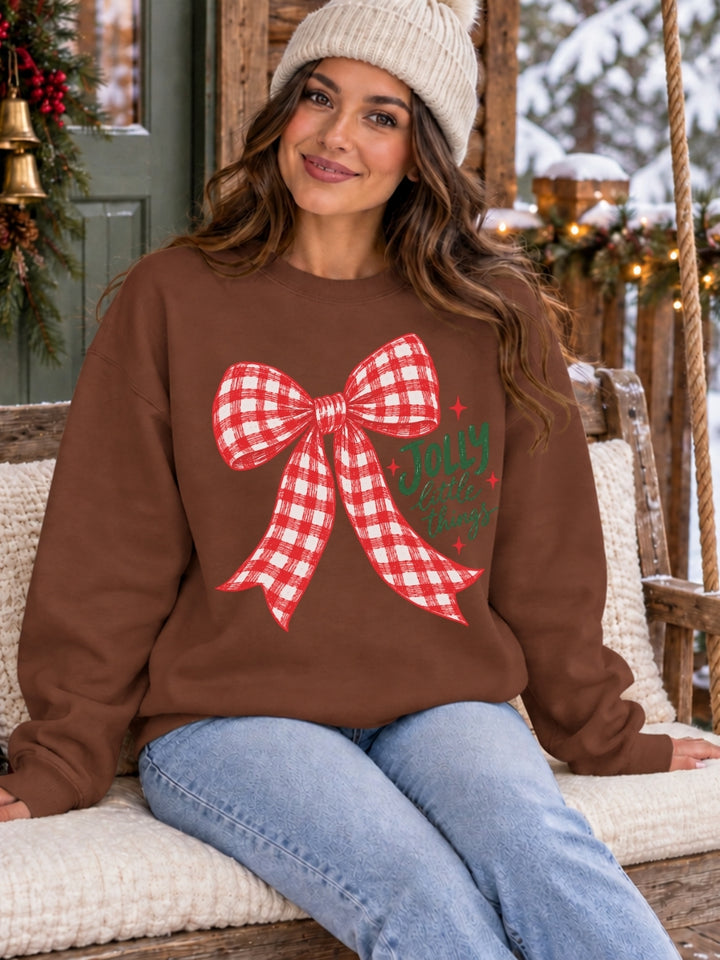 Jolly Little Things Checkered Bow Graphic Crewneck Sweatshirt