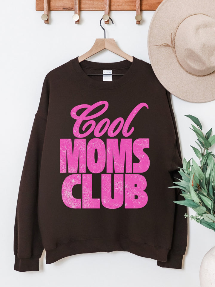 Retro Hot Pink Distressed Cool Moms Club Graphic Crewneck Sweatshirt