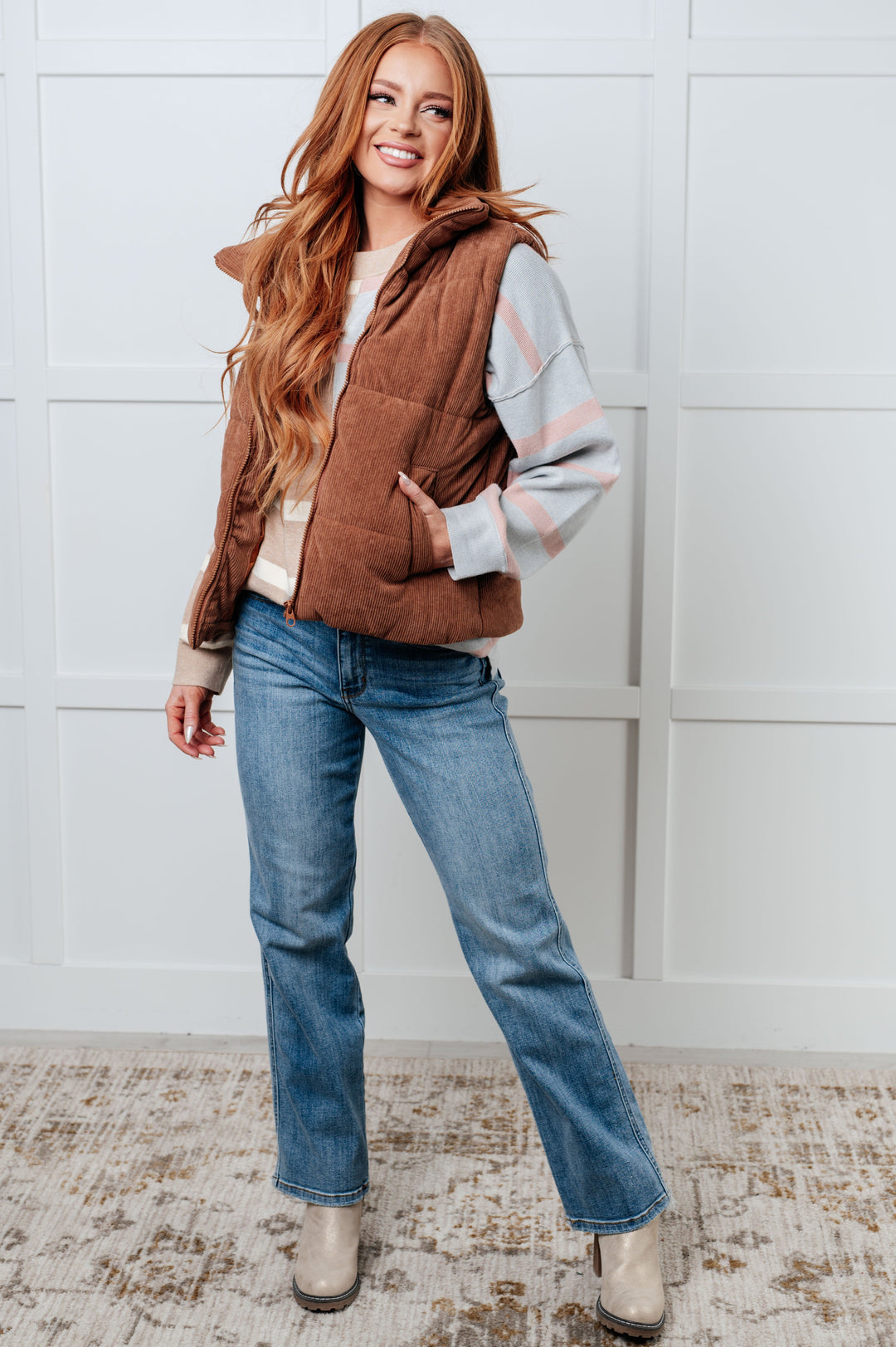 One Eleven North Exceptional Thought Striped Patchwork Sweater