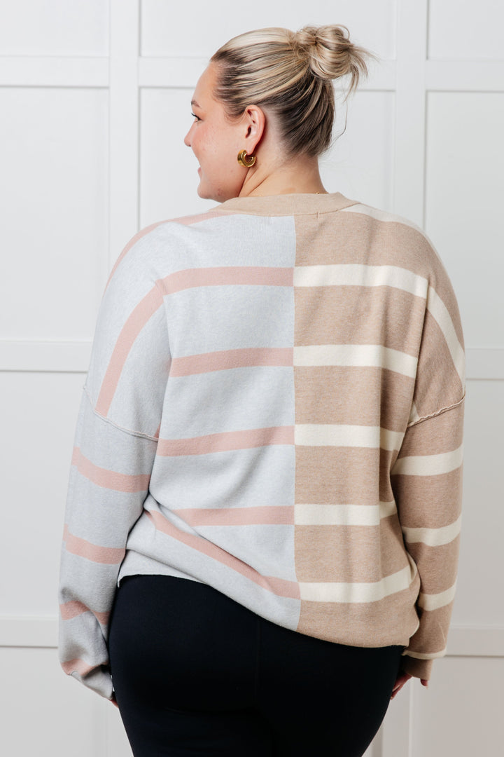 One Eleven North Exceptional Thought Striped Patchwork Sweater