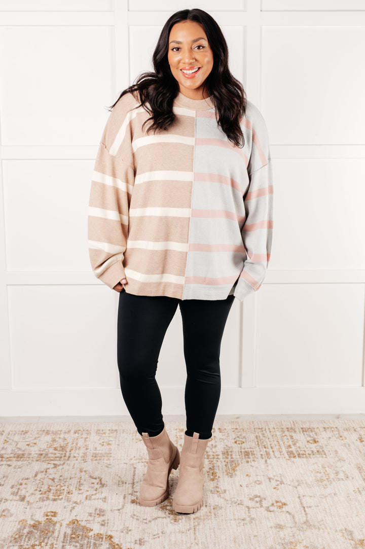 One Eleven North Exceptional Thought Striped Patchwork Sweater