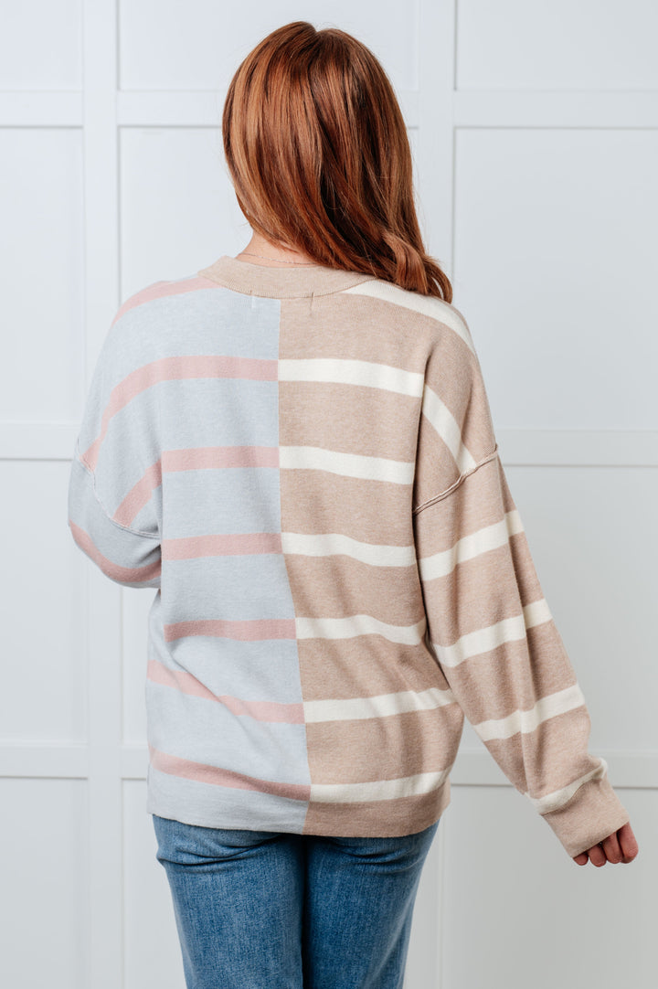 One Eleven North Exceptional Thought Striped Patchwork Sweater