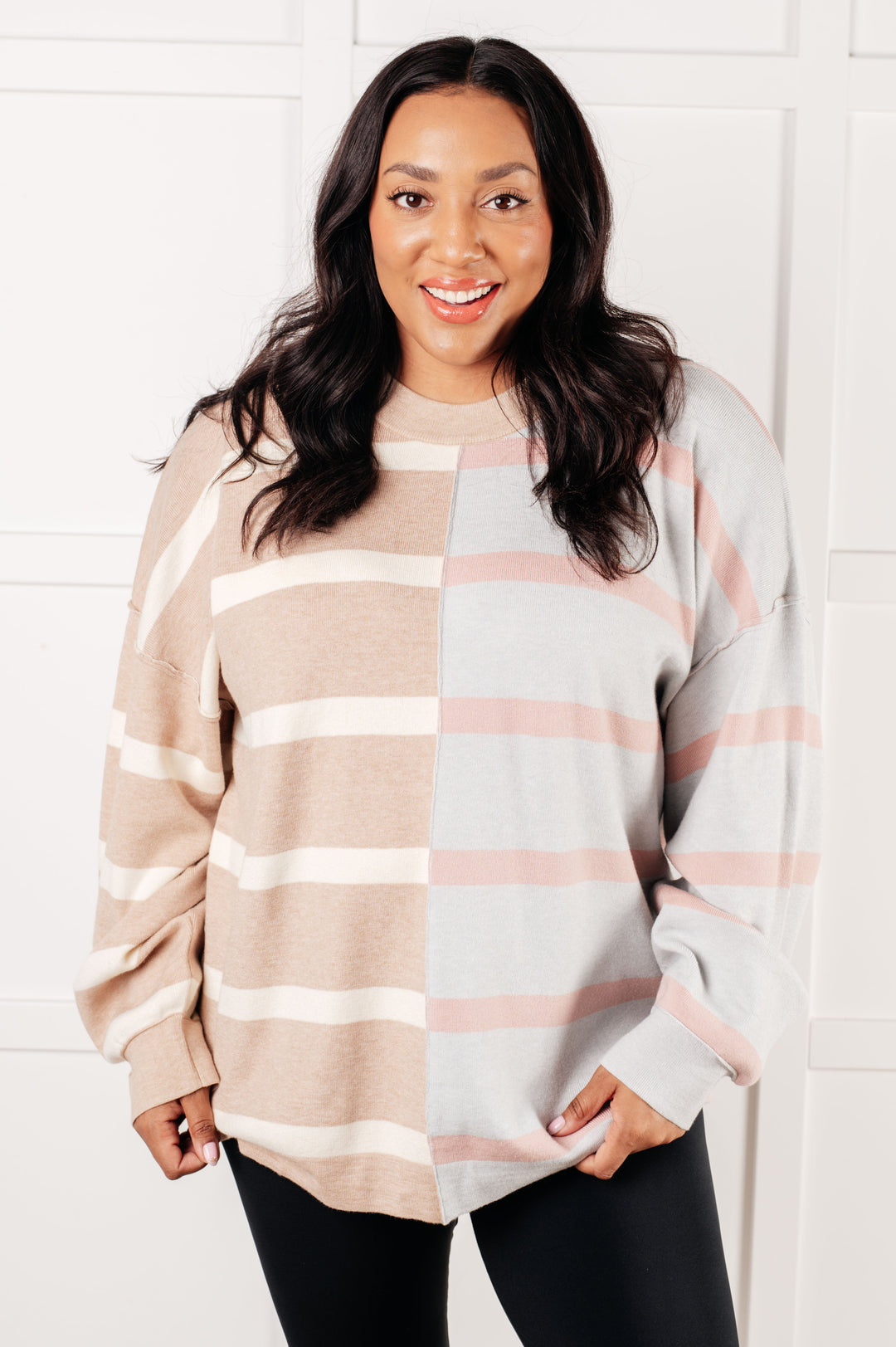 One Eleven North Exceptional Thought Striped Patchwork Sweater