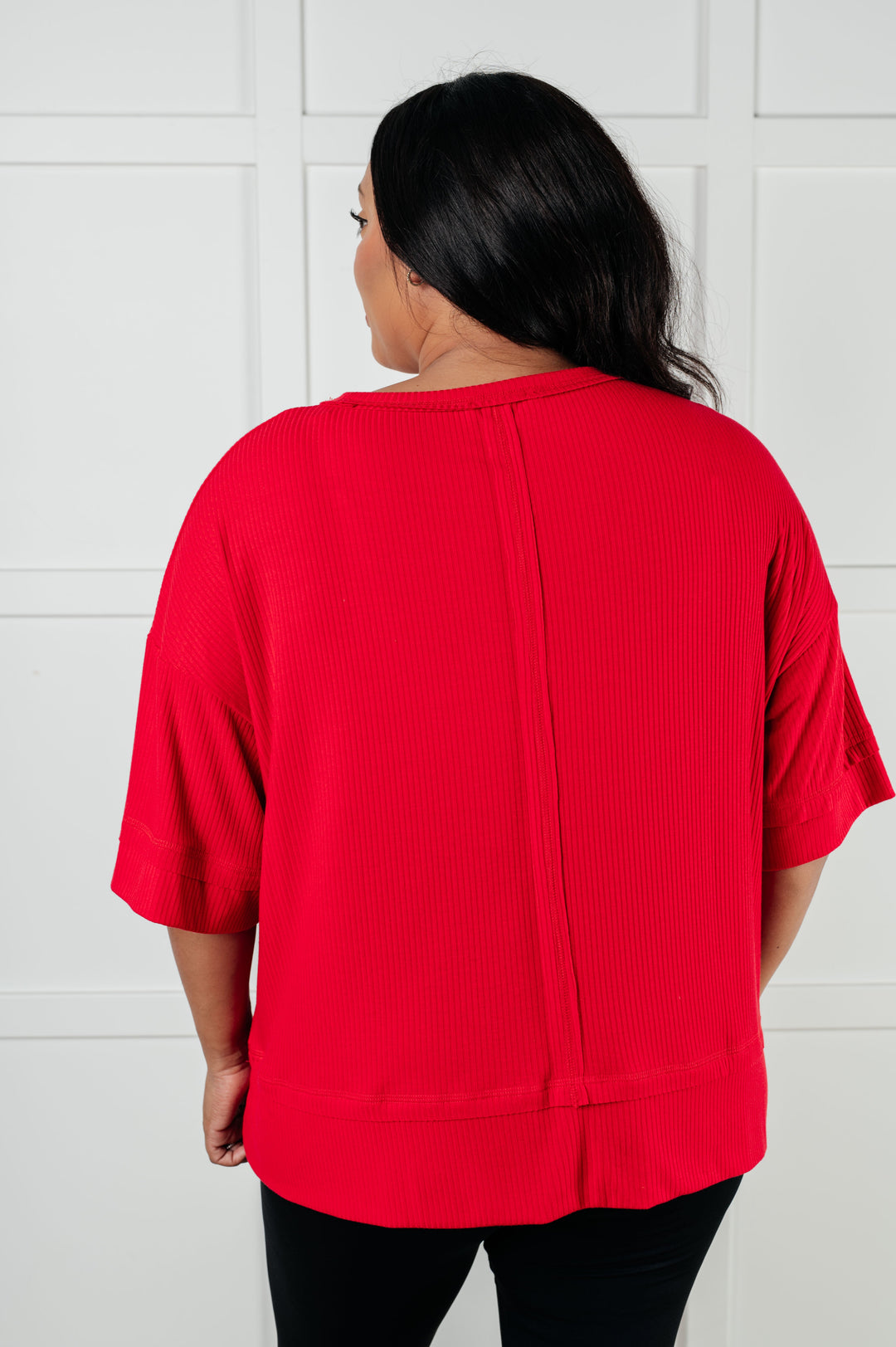 Zenana I'll Never Forget Ribbed Dolman Sleeve Top in Red