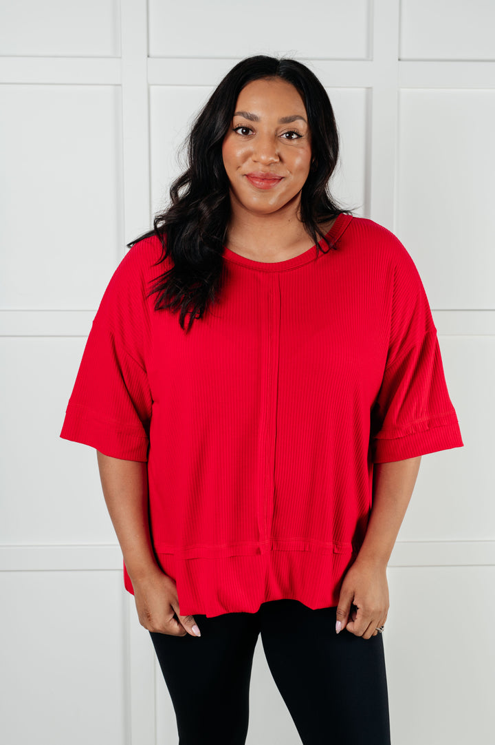 Zenana I'll Never Forget Ribbed Dolman Sleeve Top in Red