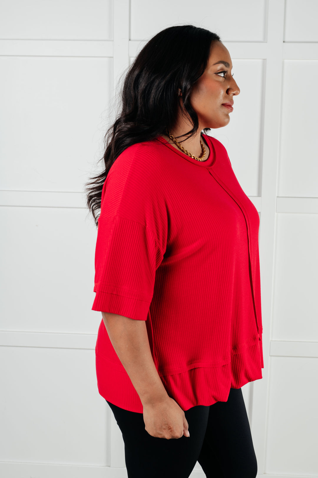 Zenana I'll Never Forget Ribbed Dolman Sleeve Top in Red