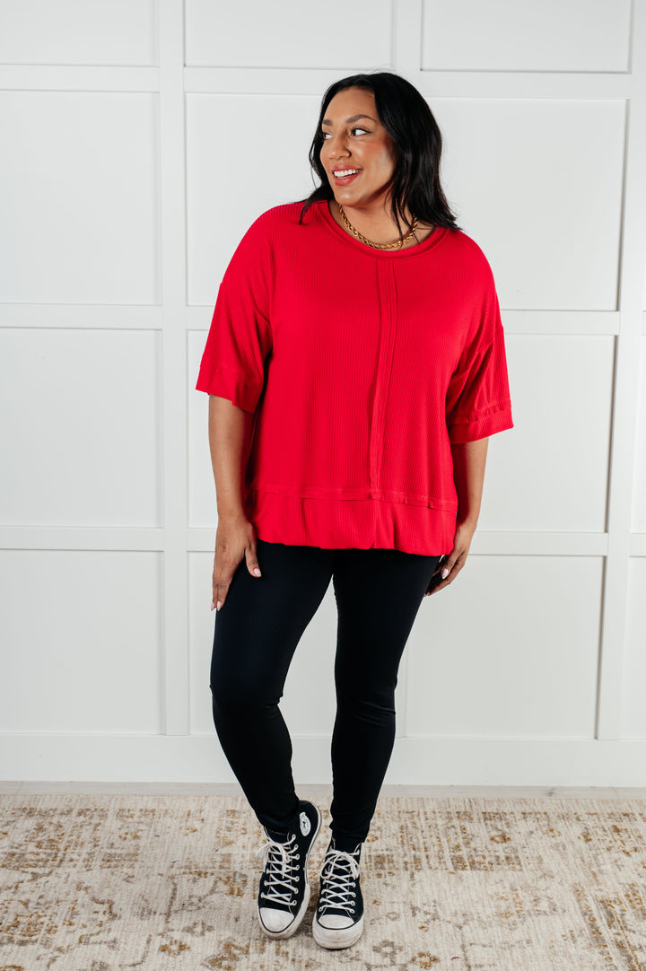 Zenana I'll Never Forget Ribbed Dolman Sleeve Top in Red