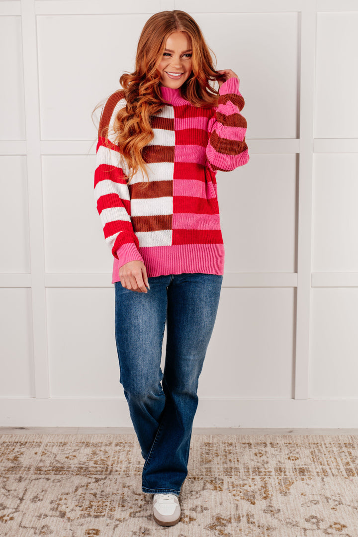 One Eleven North In Your Lane Color Blocked Stripe Sweater