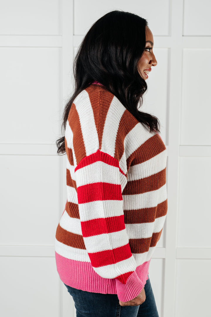 One Eleven North In Your Lane Color Blocked Stripe Sweater