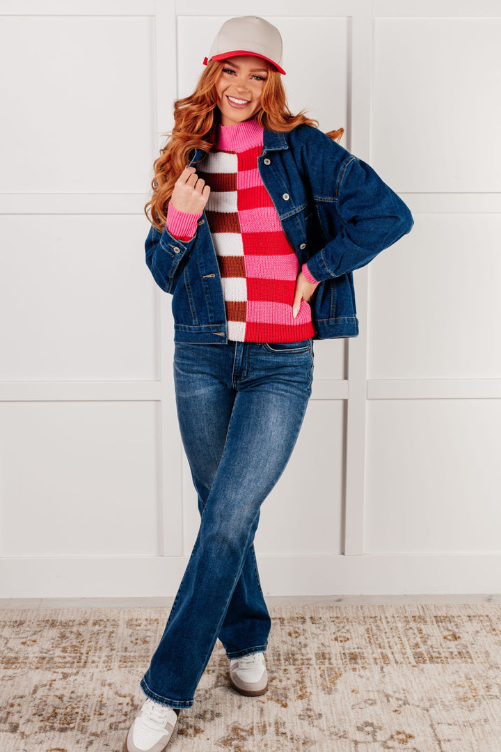 One Eleven North In Your Lane Color Blocked Stripe Sweater