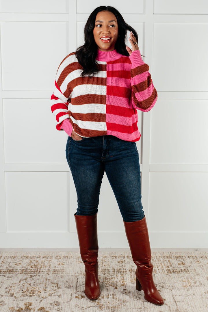 One Eleven North In Your Lane Color Blocked Stripe Sweater