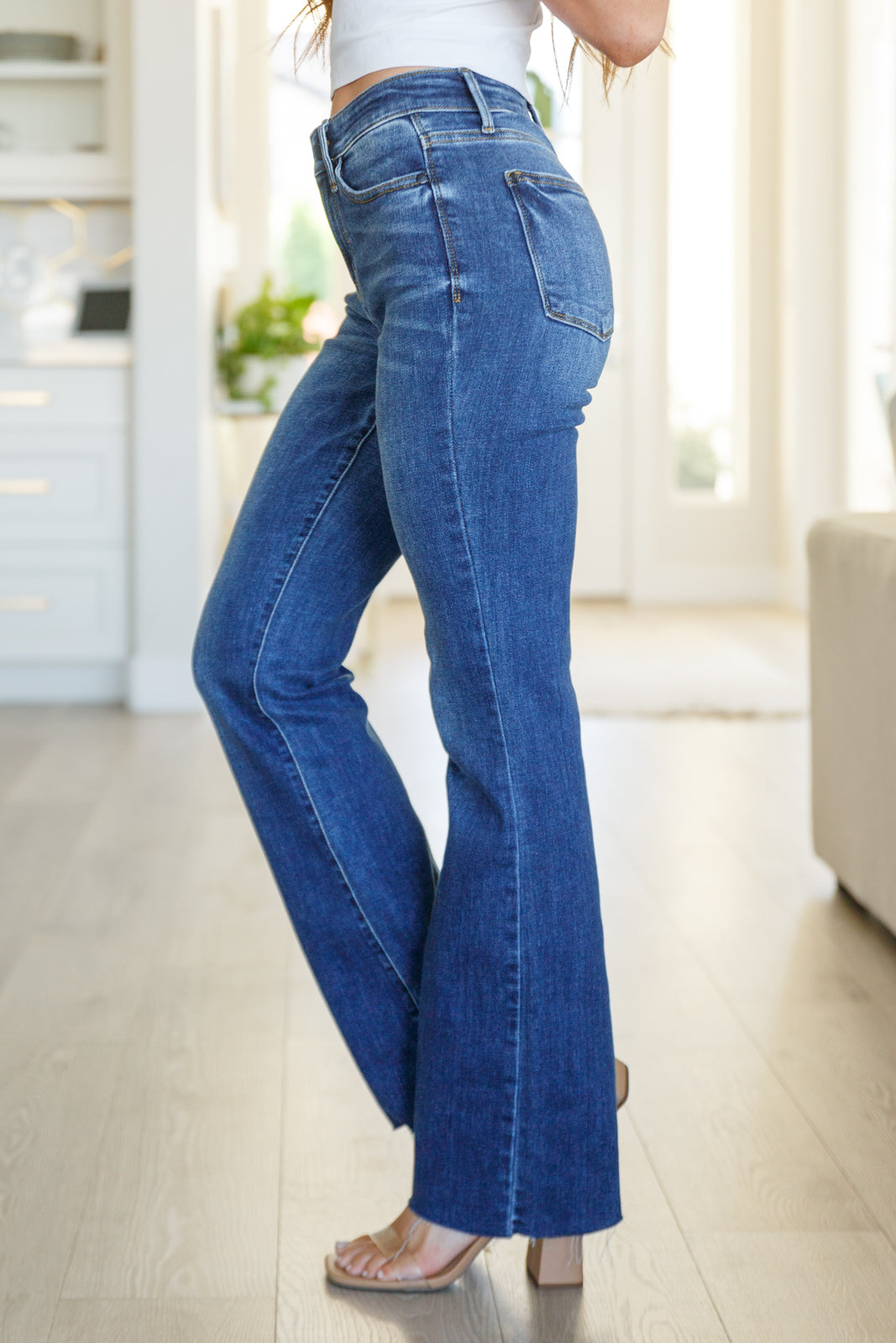 Josephine Mid Rise Raw Hem Bootcut Jeans