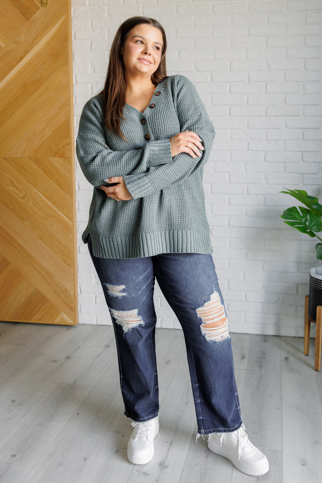 Lakeside View Drop Shoulder Sweater in Sage