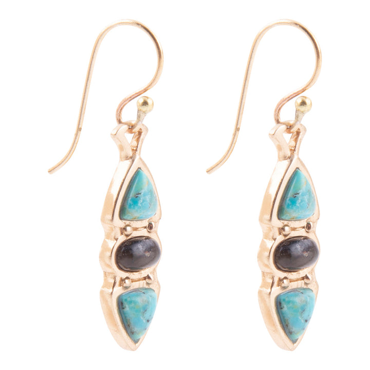 Blue Turquoise and Grey Labradorite Golden Drop Earrings