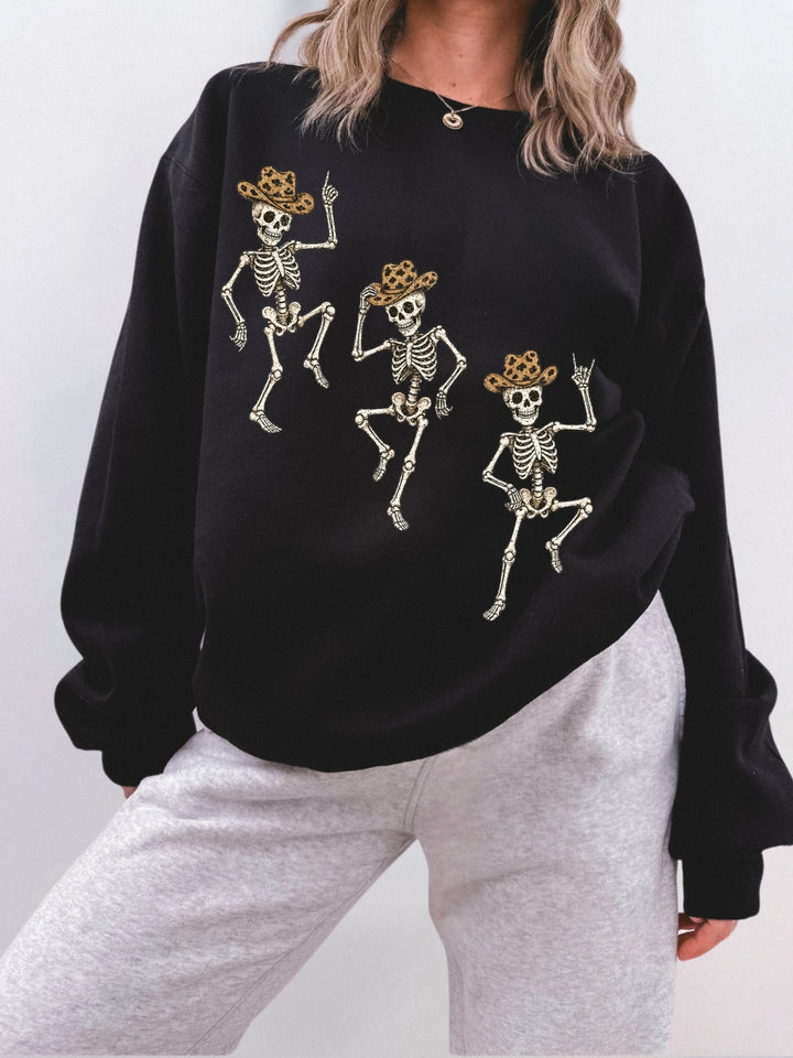 Retro Dancing Skeletons Western Graphic Crewneck Sweatshirt