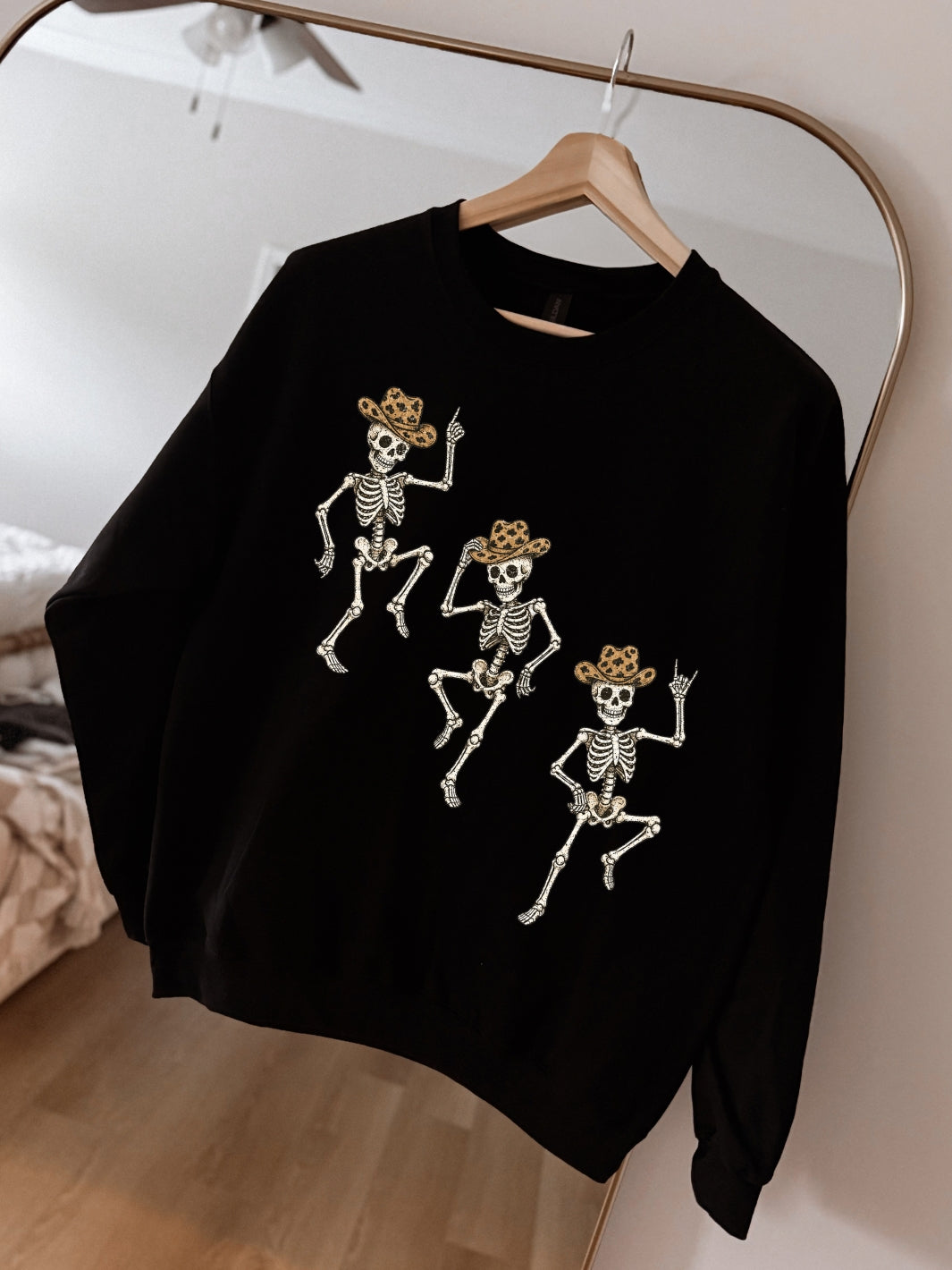 Retro Dancing Skeletons Western Graphic Crewneck Sweatshirt